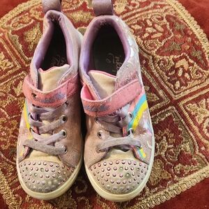 Kids Pink and Brown Shoes with Rainbow Accents